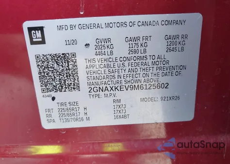 2021 Chevrolet Equinox Fwd Lt from USA, damaged, VIN 2GNAXKEV9M6125602